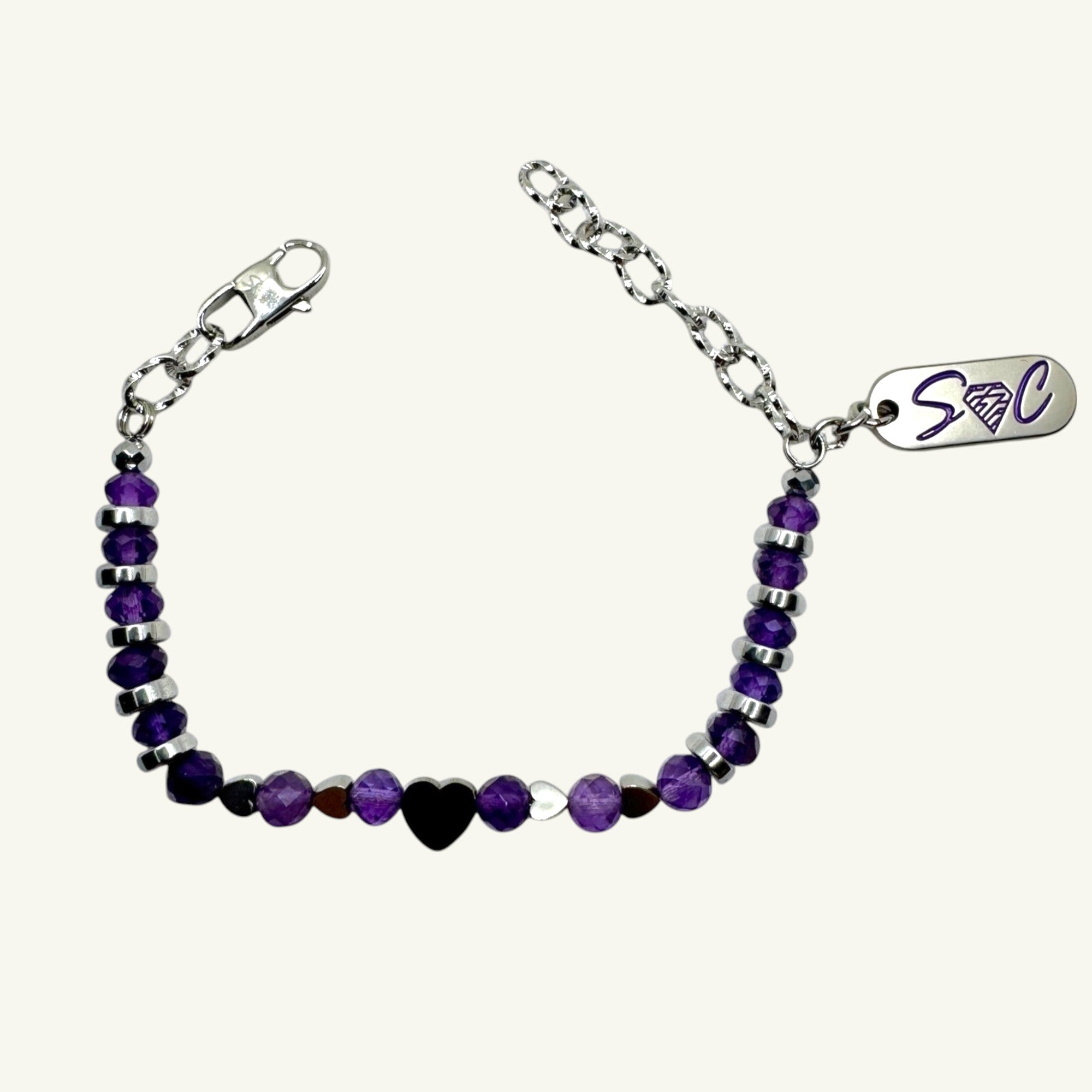 Bracciale ametista sfaccettata con cuori Sharifa Crystals
